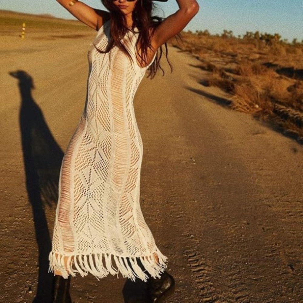 Elegant White Crochet Beach Cover-Up